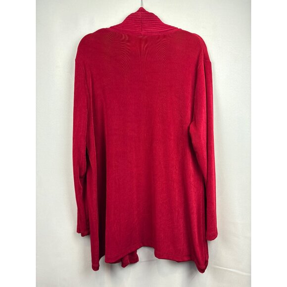Women’s Chico’s Travelers Size 2XL Bright Red Long Sleeve Cardigan with Ribbed D - Picture 3 of 4